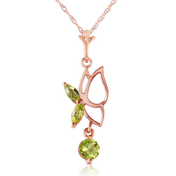 Galaxy Gold Products Jewelry - 14K. SOLID GOLD BUTTERFLY NECKLACE WITH PERIDOTS (Rose Gold)